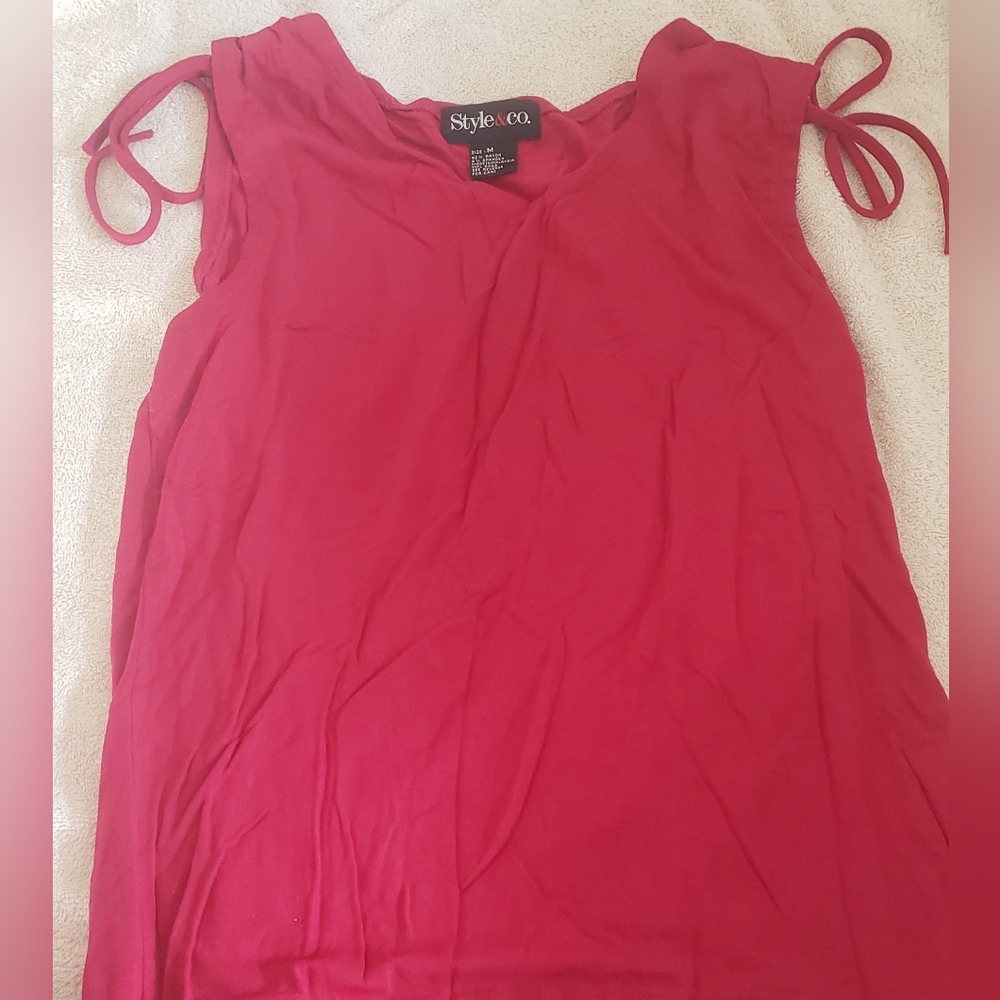 Style n Co. USED red shirt with fringe on the shoulders Size Med